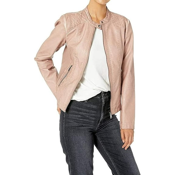 Women's Genuine Pink Lambskin Leather Jacket Motorcycle Slim Fit Biker Jacket W248