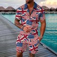 thumbnail image 3 of Vedolay Men Short Sets Outfits 2 Piece Men's 2 Piece Outfits Striped Short Sleeve Button Down Shirt and Drawstring Shorts Set,Red XXL, 3 of 5