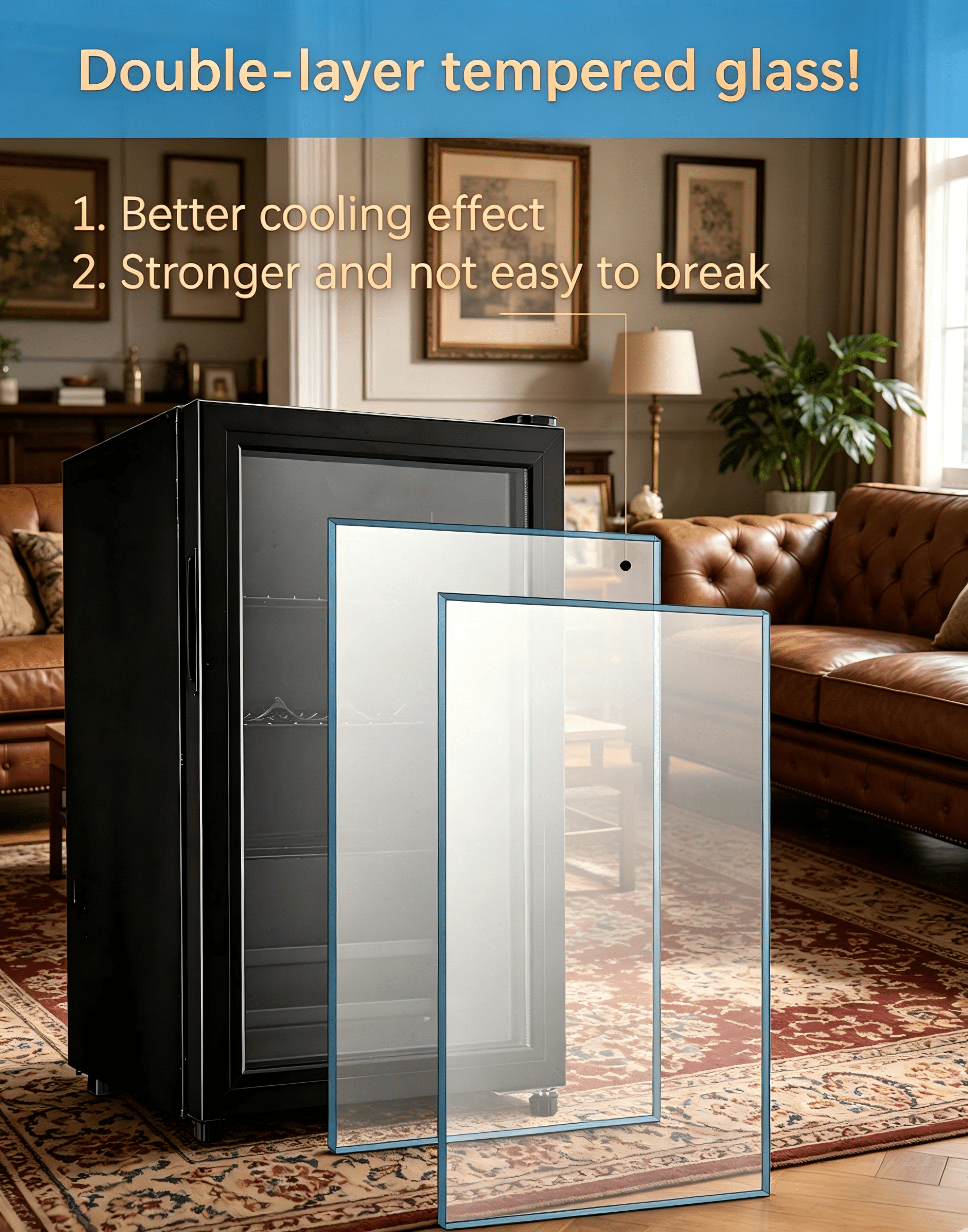 GGTB 3.2 Cu.ft Beverage Refrigerator with Glass Door, 120-Can Drink Cooler for Home Bar Office, Black