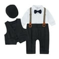 thumbnail image 2 of KYAIGUO Baby Boys Dress Clothes Formal Wedding Outfits Toddler Detachable Suspender Pants+ Bow Tie + Shirt+hat+vest 5-Piece Infant Gentleman Suits, 2 of 8