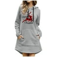 thumbnail image 4 of Womens Christmas Casual Solid Color Printing Pullover Hooded Pocket Long Sleeve Dress Sweatshirts, 4 of 6