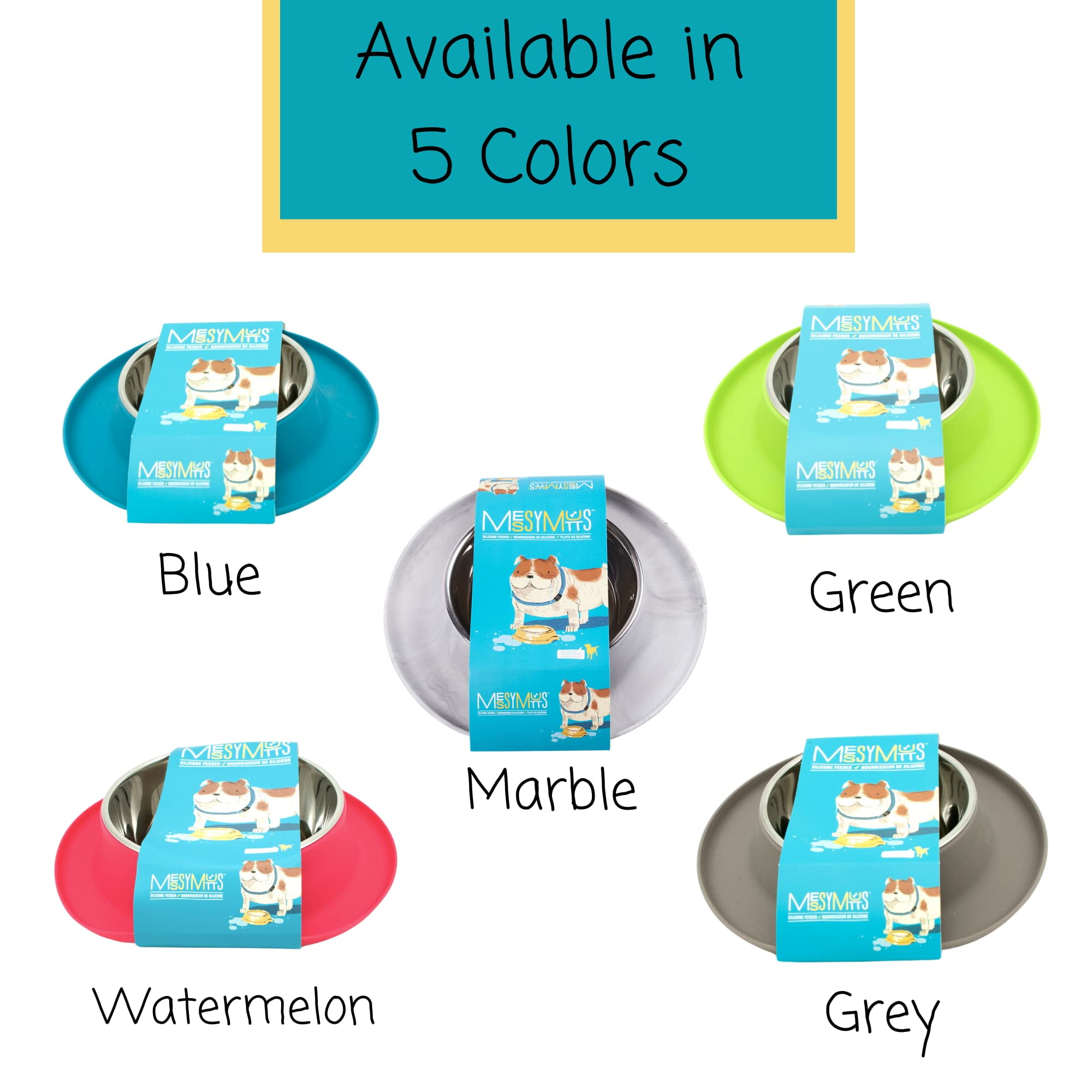 Messy Mutts Single Silicone Feeder with Stainless Bowl | Non-Skid Food Dishes for Dogs | Sizes Available for All Pets | Dog Food Bowls | Medium, 1.5 Cups | Blue