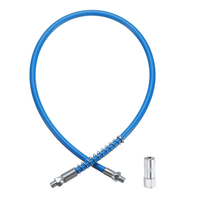 Uxcell Grease Gun Hose Kit 31.5" 10000 PSI Spring Flex High Pressure with Grease Gun Coupler 1/8 NPT Threads Blue