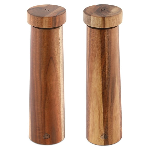 Navaris Salt and Pepper Mill Set - Adjustable Acacia Wood Salt and Pepper Grinders Shakers with Ceramic Grinding Core for Home, Restaurants - Design 1