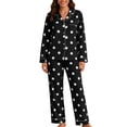 thumbnail image 2 of Blmnix Womens Sleepwear Bamboo Pajamas Button Up Pajamas Sleepwear Sets Sleepwear Straight-Leg Collared Long Sleeve Black Full Fall Pajamas Women,L, 2 of 7