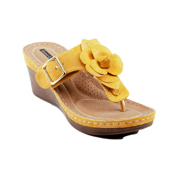 Good Choice Womens Flora Faux Leather Thong Wedge Sandals Yellow 10 Medium (B,M)
