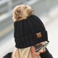 thumbnail image 2 of CC Brand Pom Thick Beanie Sherpa Lined Chunky Knit Stretch Women's Winter Hats Cap, 2 of 42