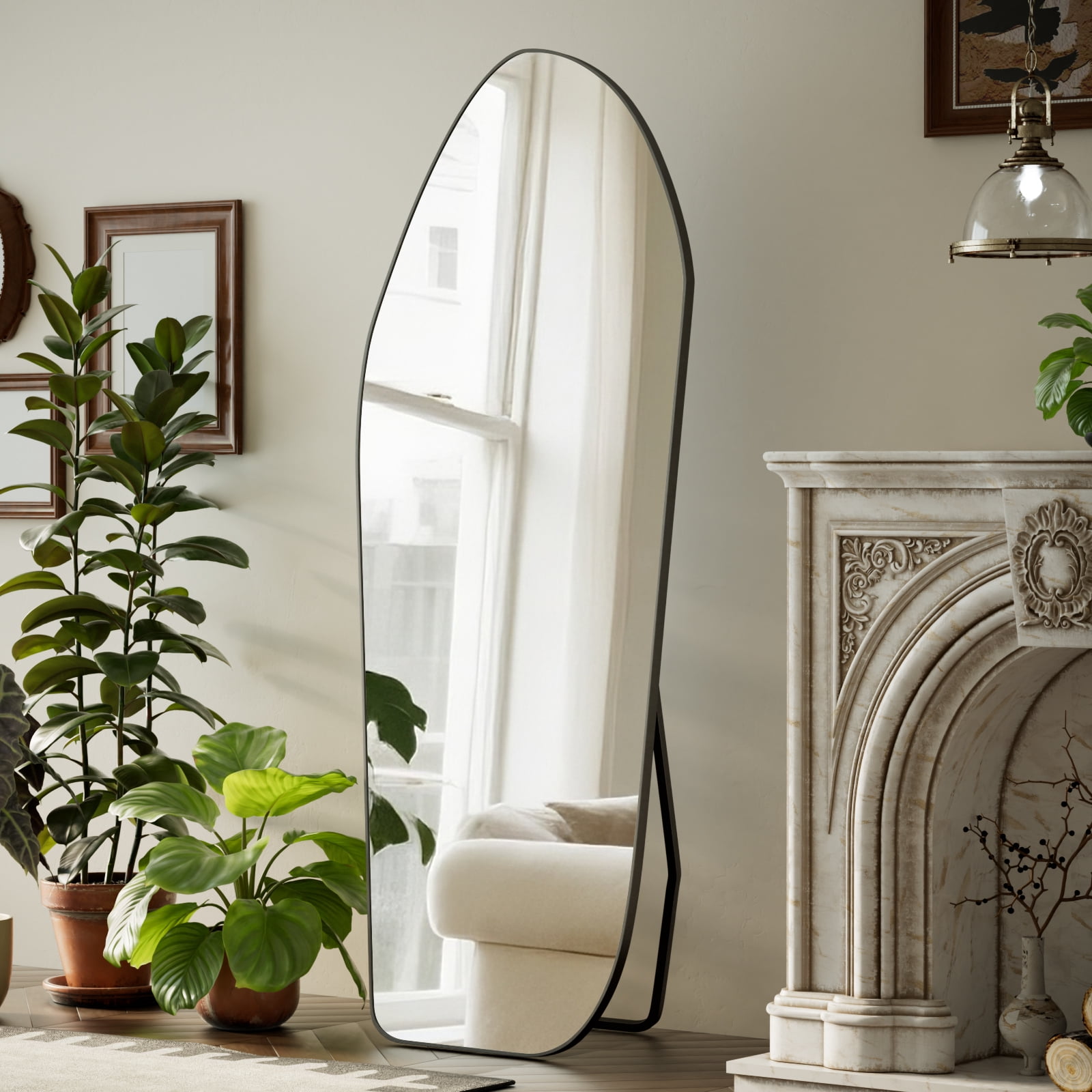 Mirstory 67"x24" Irregular Floor Mirror Decorative Full Length Mirror, Black