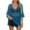 thumbnail image 2 of Women's Swimwear Cover Up V-Neck Smock Hollow Casual Short Solid Color Loose Beach Fashion Smock, 2 of 4