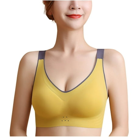 Tao Tao Seamless Minimizer Bra Full Coverage Padded Lift Support Push Up Soft Smoothing Wireless Bra For Women Yellow 2XL