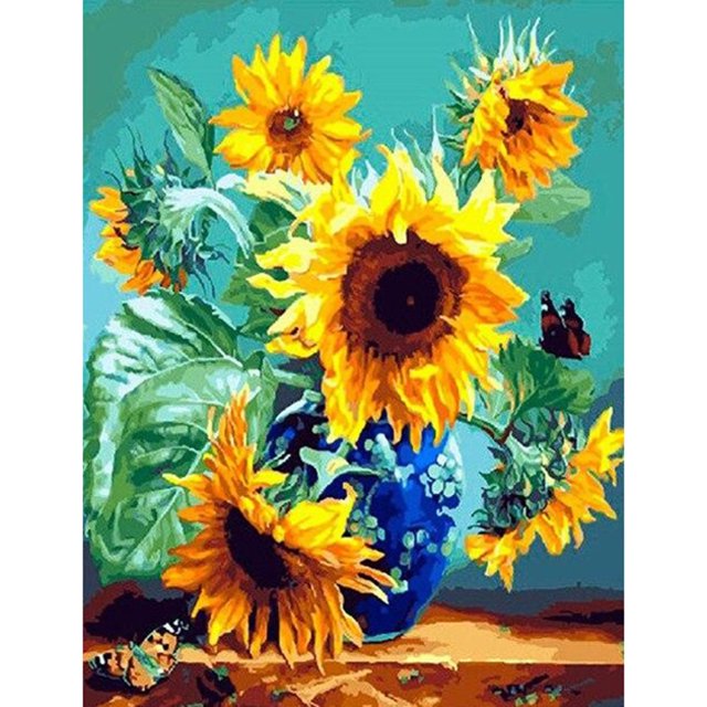 Cuadros Decorativos Kit de pintura por números Girasol Cuadro digital pintado a mano sin marco Wdftyju embutido en tela