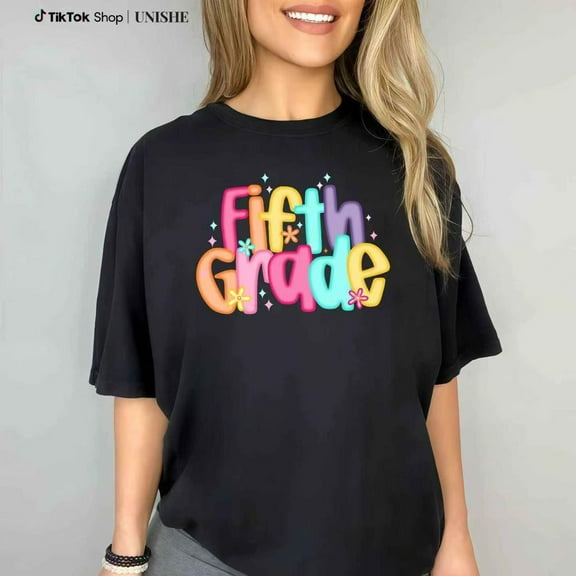 Kids Fifth Grade Tee Top Black And White S-5XL Short sleeves and round neckline for casual versatility Comfortable Youth