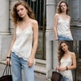 thumbnail image 2 of PUWEI Women's Summer Lace Trim Satin Camisole Spaghetti Strap V Neck Asymmetrical Hem Tank Tops, 2 of 7