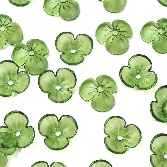 200pc Transparent Acrylic Bead Caps 3-Petal Flower Green Yellow 10x3mm Hole: 1.4mm