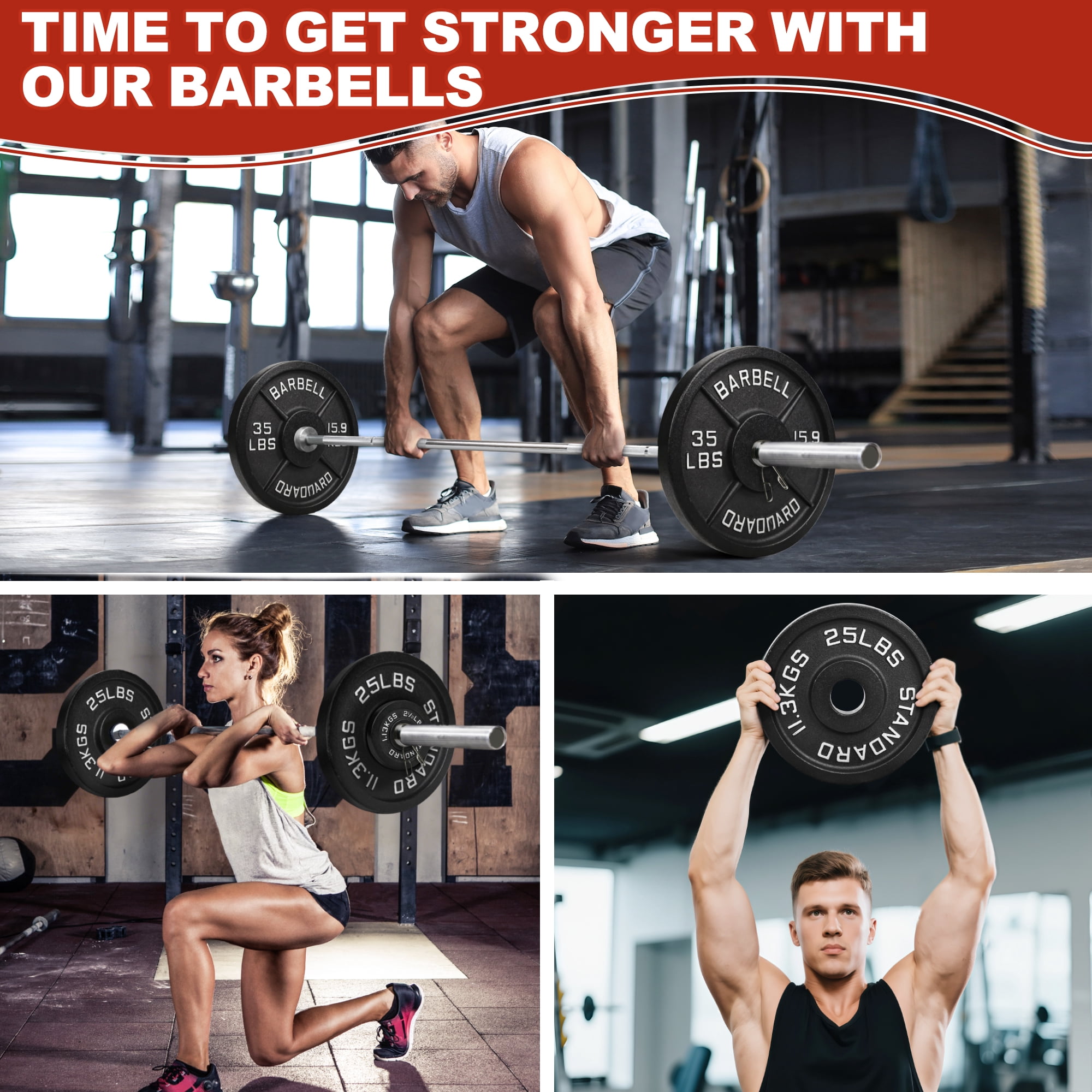 FlexWave Cast Iron Barbell Plates, 2-Inch Hole, Black with Silver Numbers, 50LB Set, for Standard Barbells, Dumbbells & Home Gym Strength Training