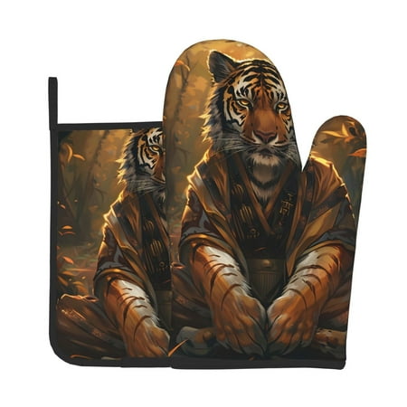 

Vsdgher Tiger In The Fallen Leaf Forest Oven Mitts and Pot Holders 2 pcs Set High Heat Resistant Kitchen Oven Glove for Baking and Cooking
