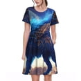 thumbnail image 1 of Balery Moonlit Blue Wolf Vestidos sueltos de manga corta para mujer, vestidos de verano 2025, vestidos casuales de corte A con vuelo., 1 of 6