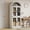 white, variant on Gaderth Modern Arched Bookshelf with Glass Doors and Drawers – 71.4" Tall Wooden Display Cabinet – Rounded Freestanding Bookcase for Living Room, Kitchen, or Office – Log Outside + Log Inside