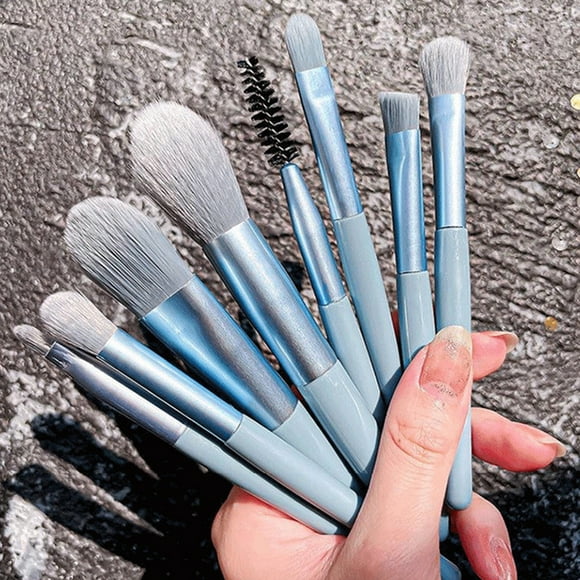 Fiudx Mini Juego, Brochas de Maquillaje, Brochas Suaves de Fibra Sintética, Mango de Madera, Incluye Pernos de Almacenamiento Portátil, Ideal para Viajes En Casa, Ideal para Artistas Principiantes, 8