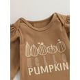 thumbnail image 6 of Liacowi 3PCS Baby Girl Halloween Clothes Set 3 6 12 18 Months Newborn Letter Pumpkin Print Long Sleeve Romper + Flared Pants + Headband Infant Fall Halloween Outfits, 6 of 9