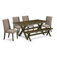 thumbnail image 2 of East West Furniture X-Style 6-piece Wood Dining Set in Jacobean Brown/Khaki, 2 of 6
