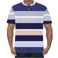 thumbnail image 1 of Mens Summer Striped Color-Matching Printed Button-Up Short-Sleeved Crew-Neck Top/Shirt, 1 of 5