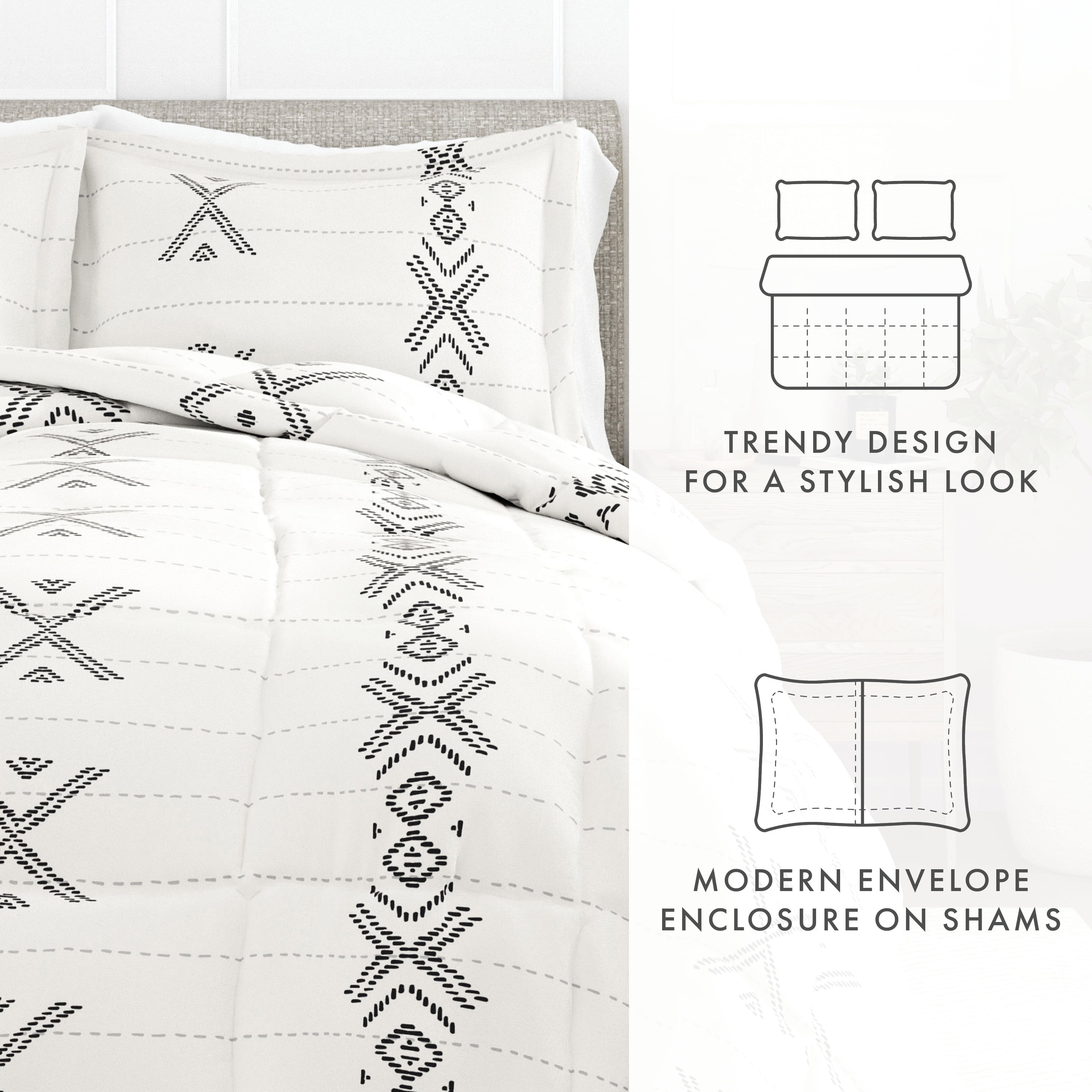 Noble Linens 2-Piece Gray Urban Stitch Print Comforter Set, Twin/TwinXL