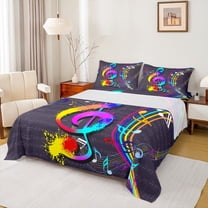 Manfei Colorful Mucic Melody Bed Sheets,Watercolor Splashing Ink King Sheets,Musical Theme Sheet Set For Girls,Super Cozy Room Decor,4 Pieces