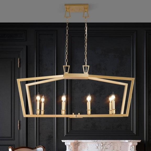 Open Box Uolfin Modern Gold Kitchen Candlestick Chandelier, 38 in. 8-Light Bedroom Ceiling Chandelier Light for Living and Dining Room