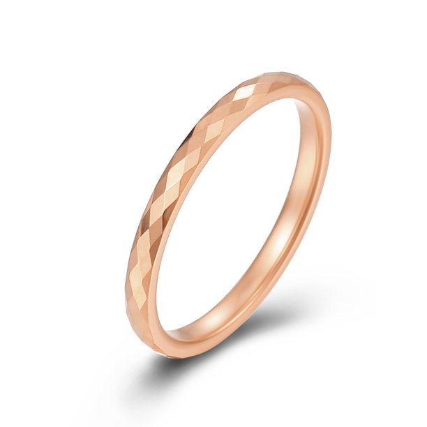 Anillo de acero de tungsteno con corte de diamante simple, estilo neutro, apilable, de moda, anillo liso, joyería de oro y tungsteno
