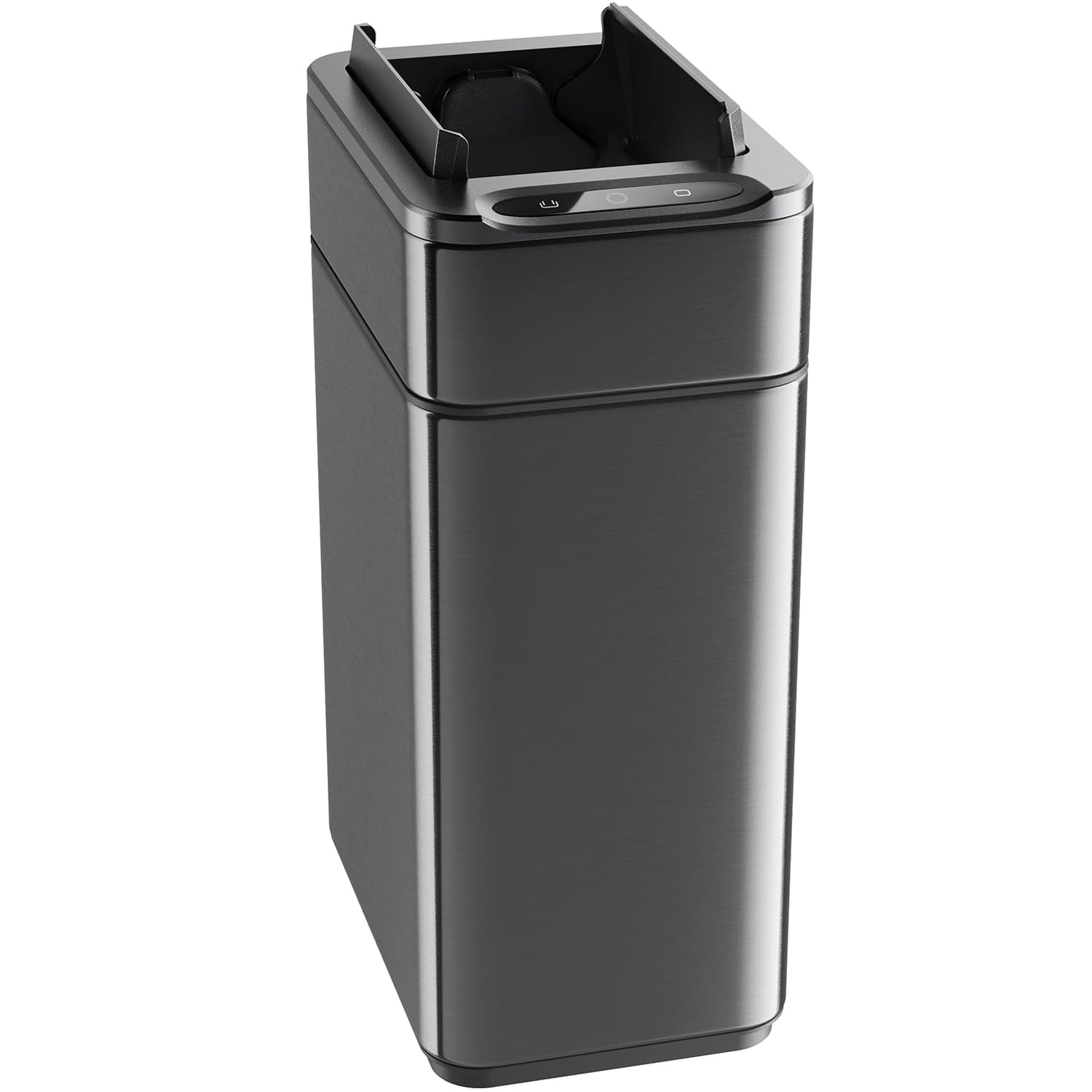 (2 pack) hOmeLabs Durable 2.4 Gallon Sensor Trash Can, Retractable Butterfly Lid, Batteries Included, Space-Efficient, Easy Clean, Battery-Powered - Dark Stainless Steel