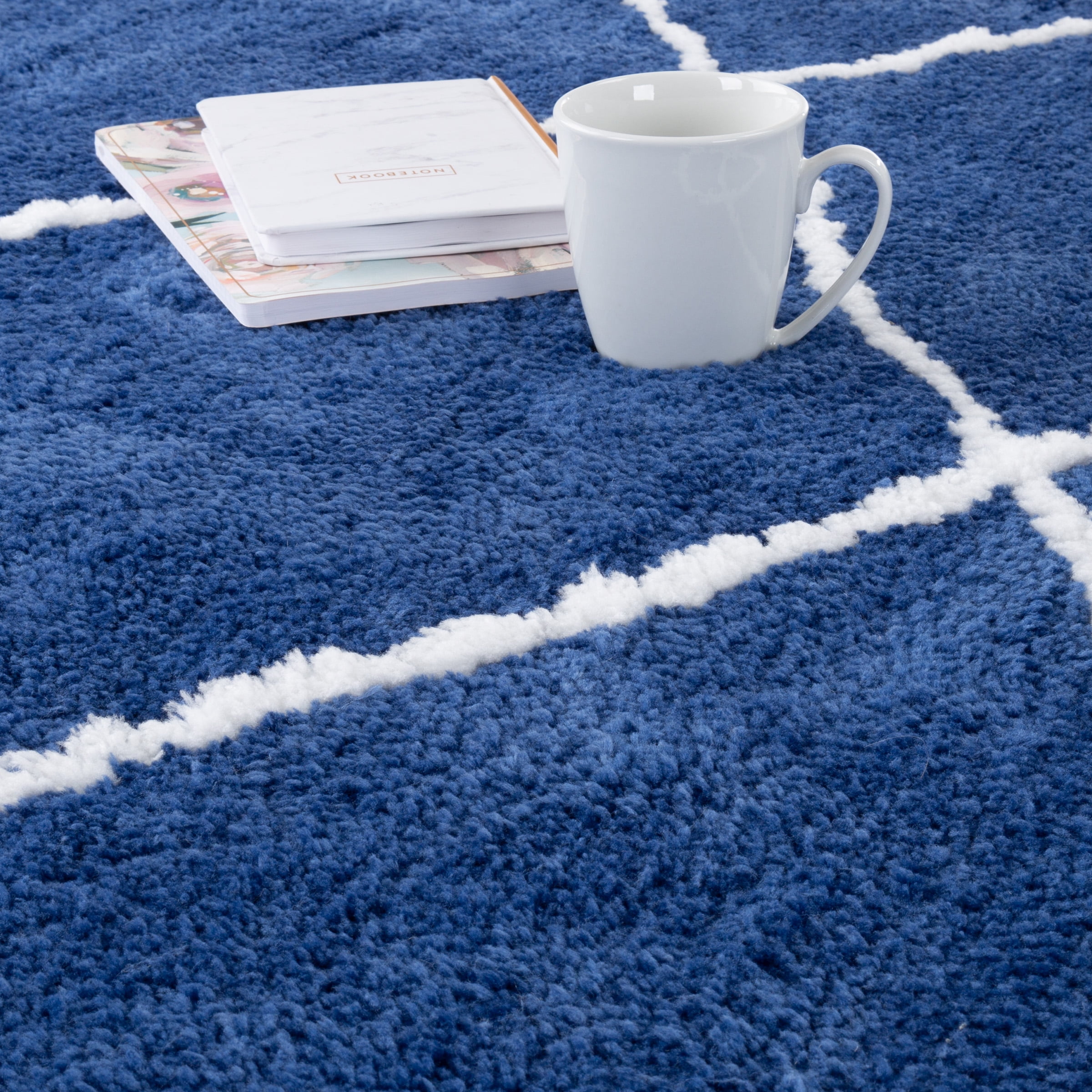 Diamond Shag Area Rug- Plush Navy & Ivory Pattern Carpet for Home, Living Room & Office by Somerset Home (8’x10’)