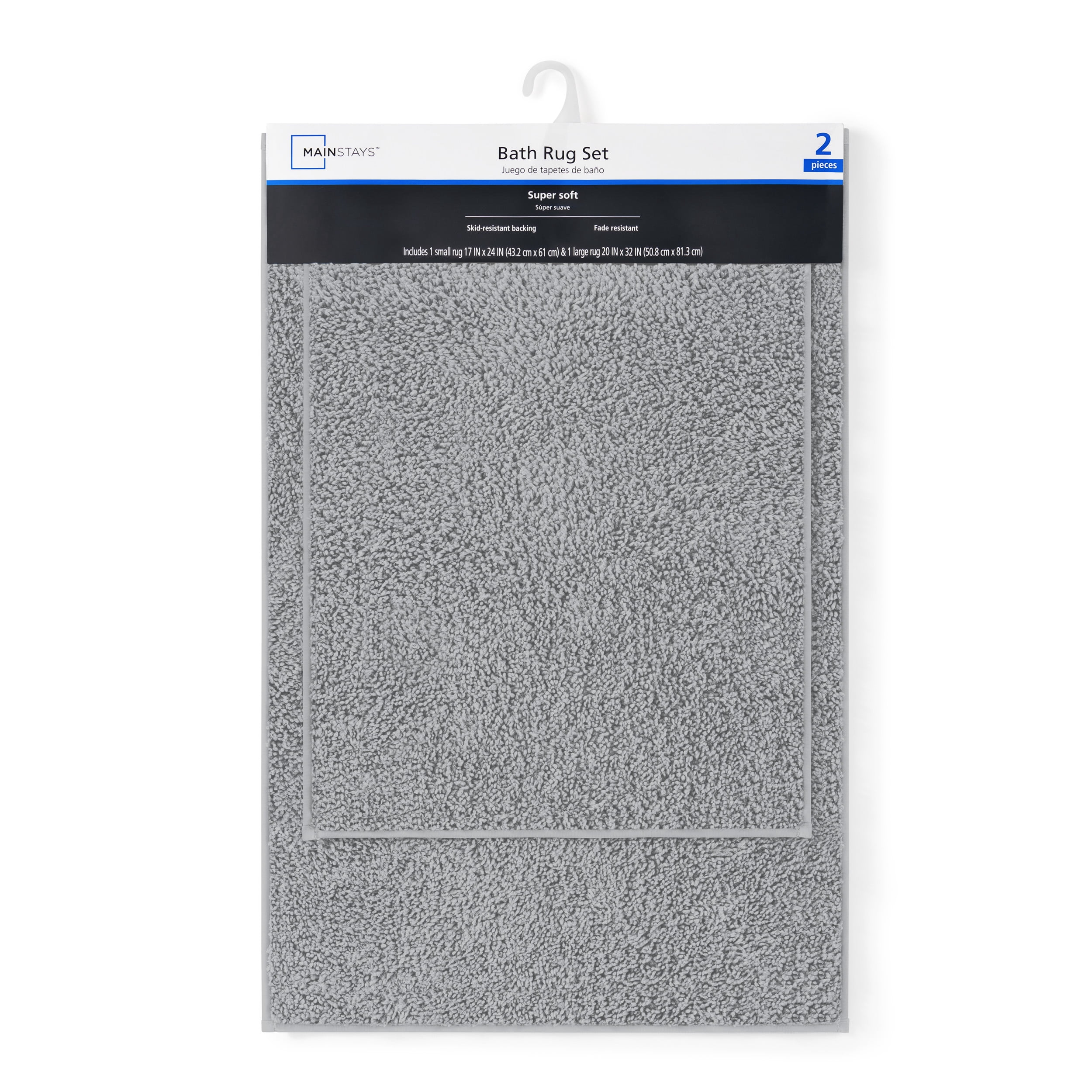 Mainstays 2-Piece Super Soft Polyester Bath Rug Set, Soft Silver