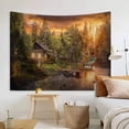 thumbnail image 2 of Tapiz para colgar en la pared, cabaña en el bosque, vista al lago, puesta de sol, 150 x 130 cm, 2 of 3