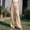 Beige, variant on Nhthy Ladies Linen Blend Office Trousers, Front Button Placket, Partial Elastic Waist, Straight Leg Cutting, Daily Commute Business Slacks Beige XXL