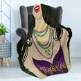 thumbnail image 4 of Mardi Gras Soft Flannel Fleece Throw Blanket, Young Woman with Party Dress and Necklace with Fleur De Lis Accessories, Cozy Plush for Indoor and Outdoor Use, 60" x 80", Multicolor, by Ambesonne, 4 of 5