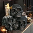 thumbnail image 5 of Large Halloween Skull Decor,LED Flameless Candles Table Centerpiece Lighted Candlestick with Skull Decoration,House Party Ornament Decoration with LED Light Up Eyes Desk Lamp for Cool Holiday, 5 of 8