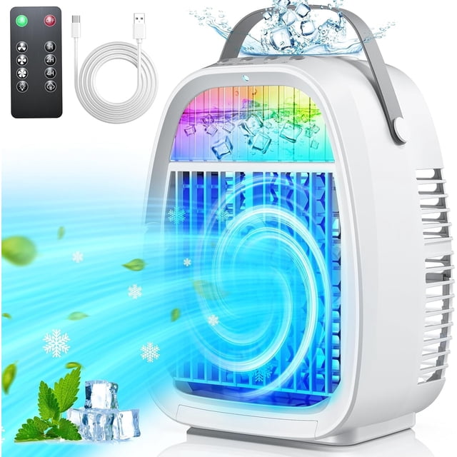 Ventilador de aire acondicionado portátil AI, mini aire acondicionado evaporativo JYew, unidad de aire acondicionado portátil con ventilador acondicionador humidificador 4 en 1 con 1400 ml, CA portáti