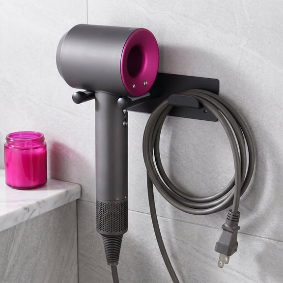 Hair Dryer Holder Wall Mount Matte Black Hair Dryer Holder for Bathroom Cabinet SUS 304 Stainless Steel Blow Dryer Holder