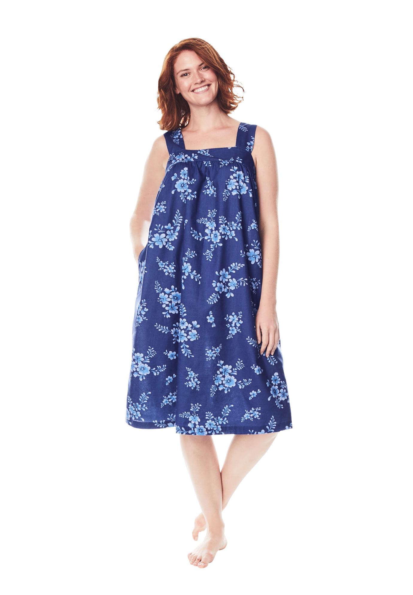 Womens Plus Size Print Sleeveless Square Neck Lounger House Dress or Nightgown Dreams /& Co