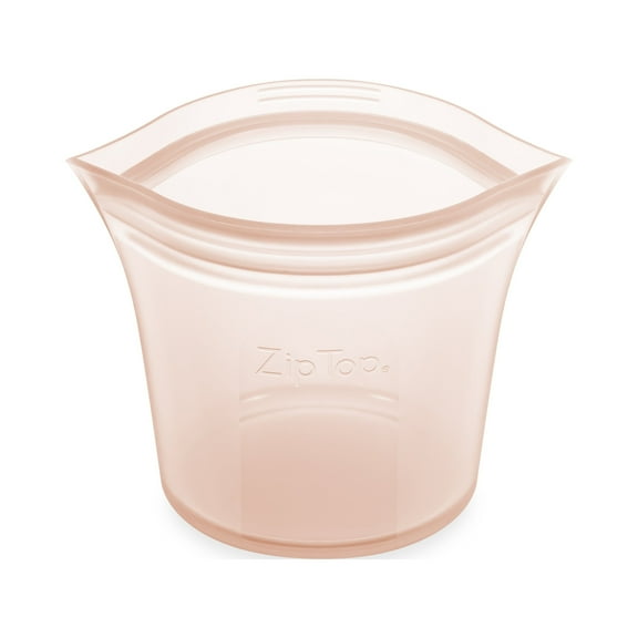 Zip Top Reusable Food Storage Container - Short Cup Peach - Made in the USA - 100% Platinum Silicone