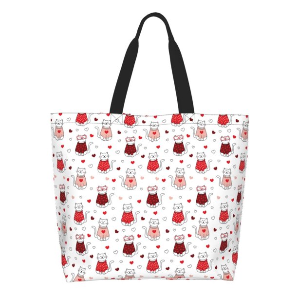 Disketp cute cat hearts Bolsa Tote Estampada para Mujer, Bolso de Hombro y de Mano para Compras y Viajes