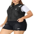 thumbnail image 4 of Unique Bargains Veste en Jean Sans Manches à Poches Poitrine pour Femmes Grande Taille, 4 of 6
