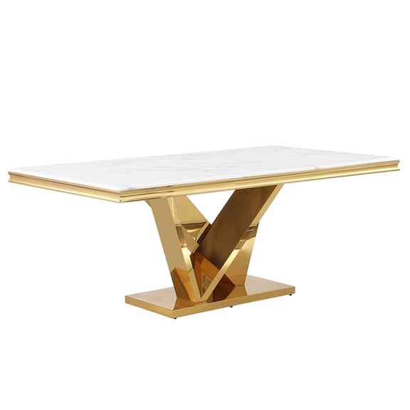 Titan Gold Faux Marble Pedestal Dining Table (Seats 6)