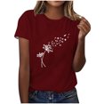 thumbnail image 1 of Tii.MM Hauts d'Été pour Femmes 2025 T-Shirt Graphique à Manches Courtes Col Ras du Cou T-Shirts à Imprimé Pissenlit T-Shirts Mignons Basiques, 1 of 4