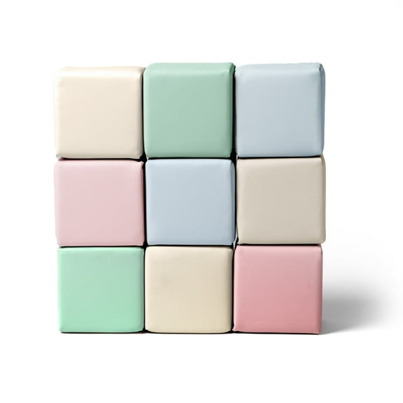 KIDKII 9 Piece Set Mini Builder Cubes Soft Foam Stackable Blocks Toddler Toy, Pastel