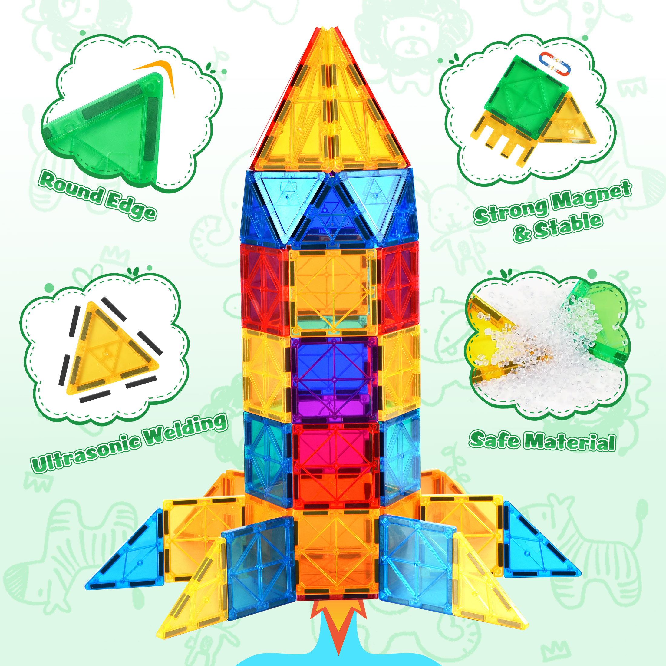 Qiaho Magnetic Tiles 62-Piece Building Block Set photo 4