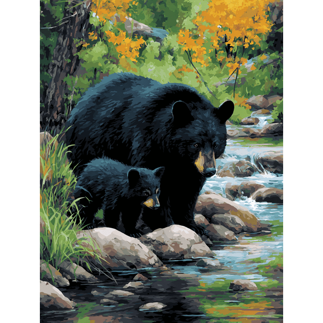 Toile Murale Ourson Noir et Mère 15,75 X 11,81 Pouces