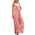 thumbnail image 2 of gakvbuo Suspender Jumpsuit for Women's summer cotton and linen button strappy Sleeveless Waist pleated Wide Leg jumpsuit Casual Overalls Palazzo Pants Rompers Jumpers With Pockets, 2 of 6