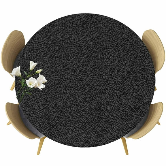 Solid Black Fitted Tablecloth with Elastic Edged, Round Table Cloth for Dining Table, Retro Minimalism Abstract Denim Texture Waterproof Oil Proof Table Cover for Indoor Outdoor 36"-44"